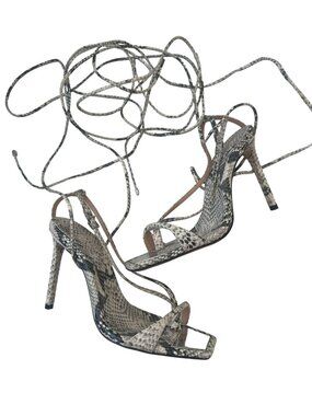 SCHUTZ Snake Print Leather Lace Up Heels Size 37.5